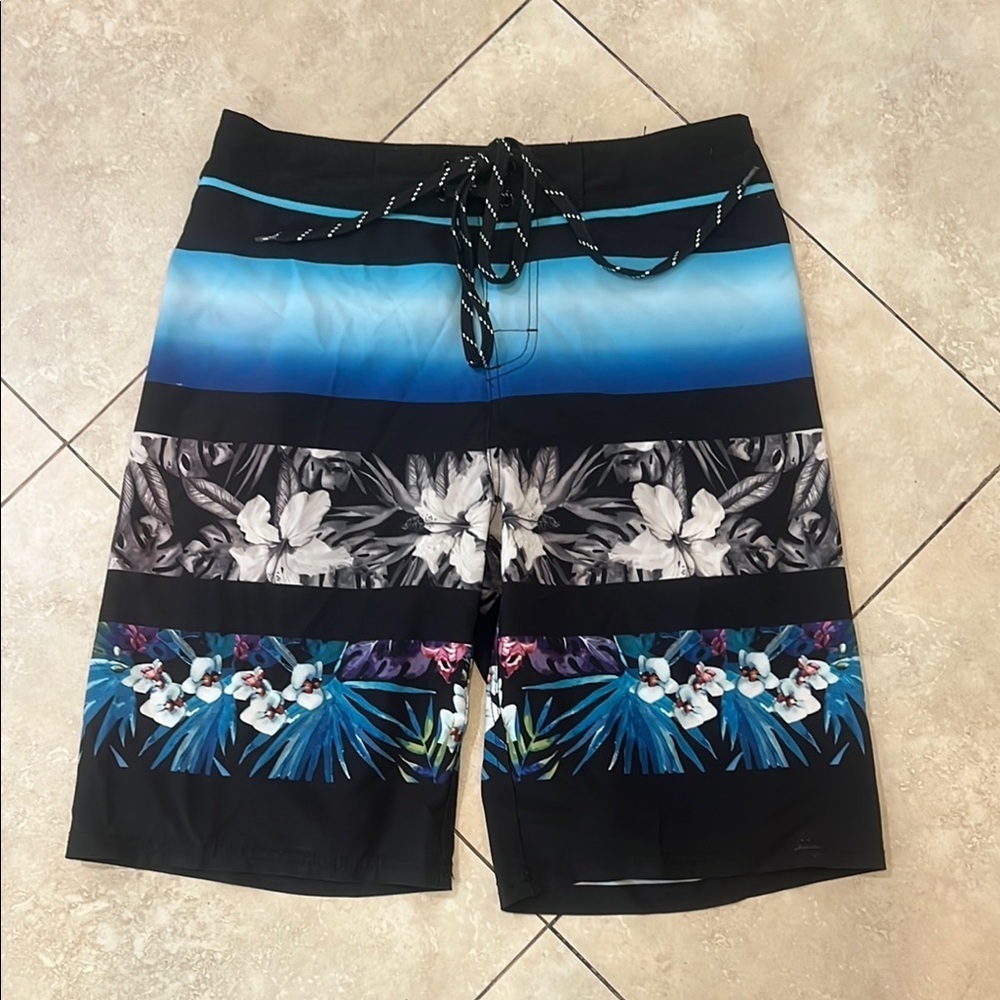 WAILOA Hawaiian Blue Floral Swim Board Shorts Size 30